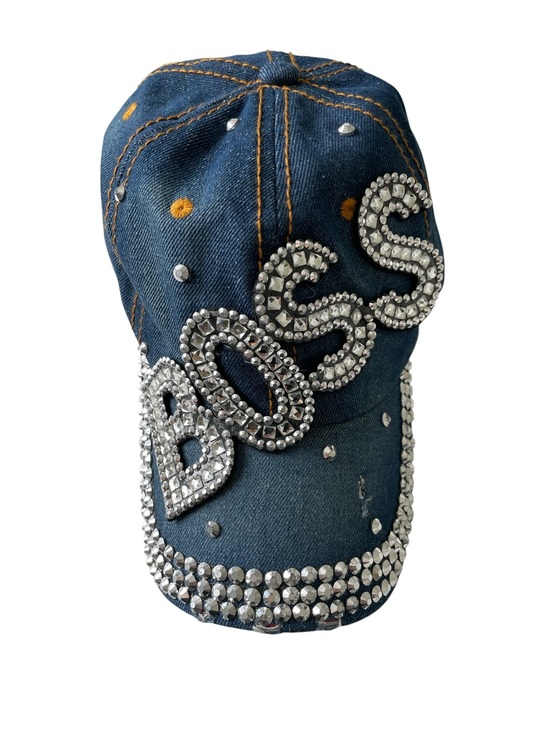 Accessories - Denim Bling Baseball Cap with Crystal 'BOSS' Accent